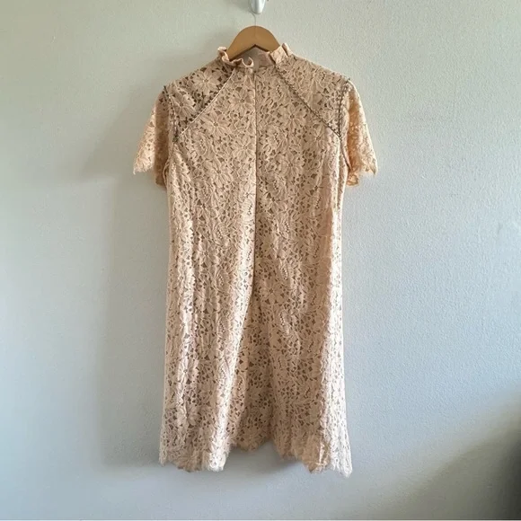 Sandro Peach High Neck Lace Rhinestones Cocktail Mini Dress size 40/ US4 - Picture 7 of 16